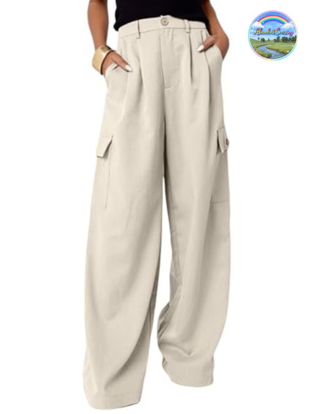 High Waisted Wide Leg Cargo Pants with Pockets Relaxed Fit Work Trousers for
